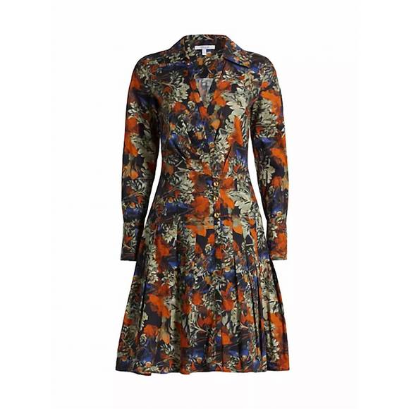 NEW DEREK LAM 10 CROSBY laney long sleeve pleated dress in copper multi - Picture 5 of 5